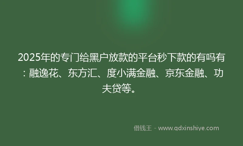 2025年的专门给黑户放款的平台秒下款的有吗有：融逸花、东方汇、度小满金融、京东金融、功夫贷等。