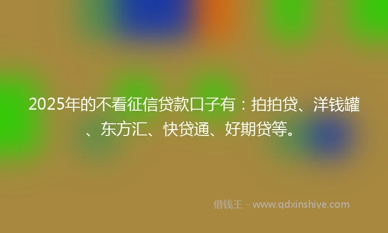 2025年的不看征信贷款口子有：拍拍贷、洋钱罐、东方汇、快贷通、好期贷等。