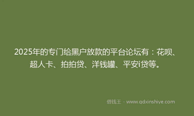 2025年的专门给黑户放款的平台论坛有：花呗、超人卡、拍拍贷、洋钱罐、平安i贷等。