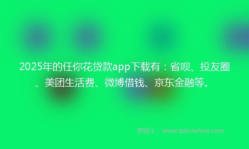 2025年的任你花贷款app下载有：省呗、投友圈、美团生活费、微博借钱、京东金融等。
