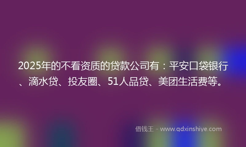 2025年的不看资质的贷款公司有：平安口袋银行、滴水贷、投友圈、51人品贷、美团生活费等。