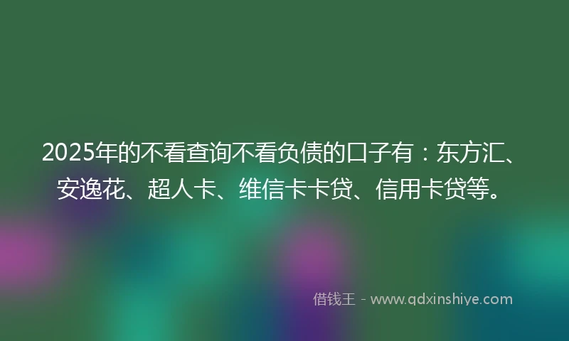 2025年的不看查询不看负债的口子有：东方汇、安逸花、超人卡、维信卡卡贷、信用卡贷等。