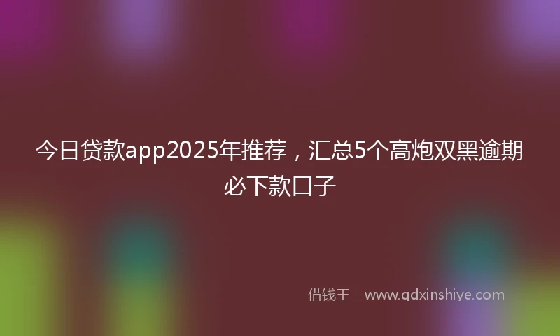 今日贷款app2025年推荐，汇总5个高炮双黑逾期必下款口子