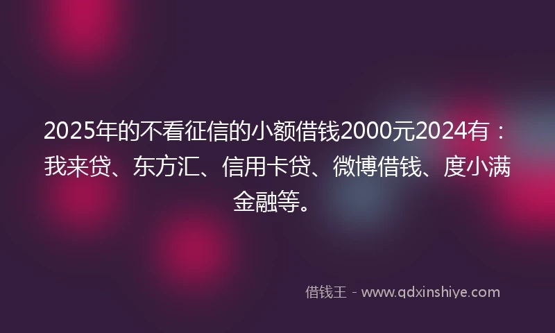 2025年的不看征信的小额借钱2000元2024有：我来贷、东方汇、信用卡贷、微博借钱、度小满金融等。