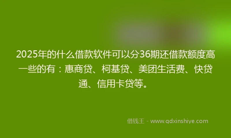 2025年的什么借款软件可以分36期还借款额度高一些的有：惠商贷、柯基贷、美团生活费、快贷通、信用卡贷等。