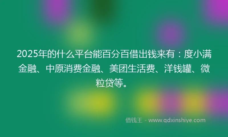 2025年的什么平台能百分百借出钱来有：度小满金融、中原消费金融、美团生活费、洋钱罐、微粒贷等。