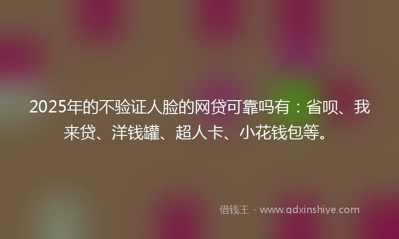 2025年的不验证人脸的网贷可靠吗有：省呗、我来贷、洋钱罐、超人卡、小花钱包等。