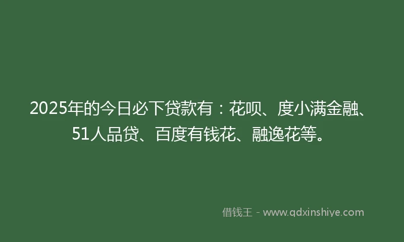 2025年的今日必下贷款有：花呗、度小满金融、51人品贷、百度有钱花、融逸花等。