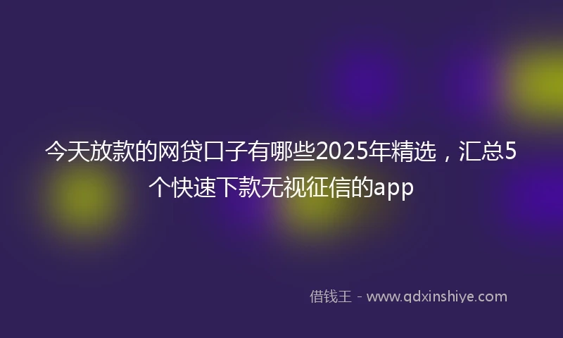 今天放款的网贷口子有哪些2025年精选，汇总5个快速下款无视征信的app