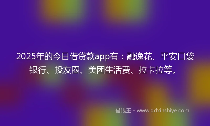2025年的今日借贷款app有：融逸花、平安口袋银行、投友圈、美团生活费、拉卡拉等。