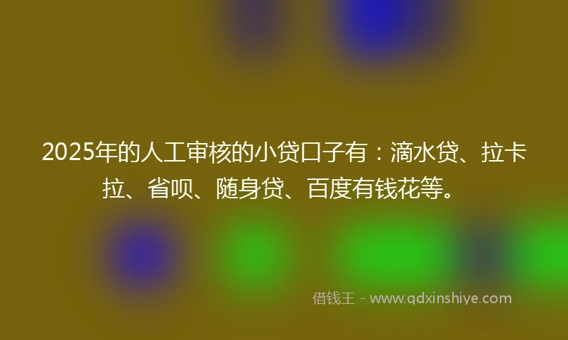 2025年的人工审核的小贷口子有：滴水贷、拉卡拉、省呗、随身贷、百度有钱花等。