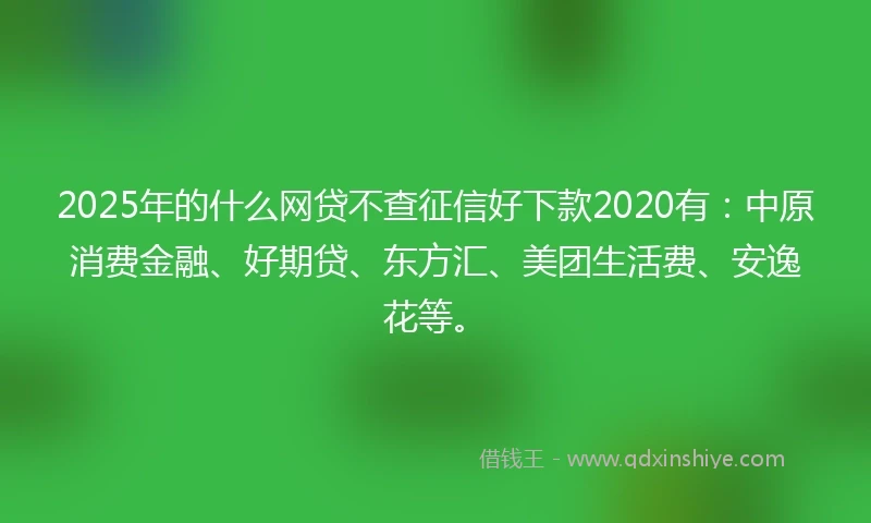 2025年的什么网贷不查征信好下款2020有：中原消费金融、好期贷、东方汇、美团生活费、安逸花等。