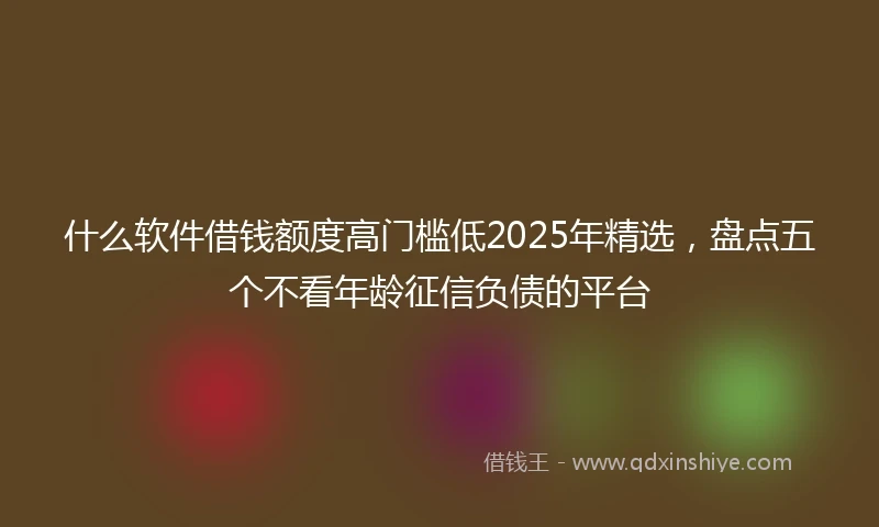 什么软件借钱额度高门槛低2025年精选，盘点五个不看年龄征信负债的平台