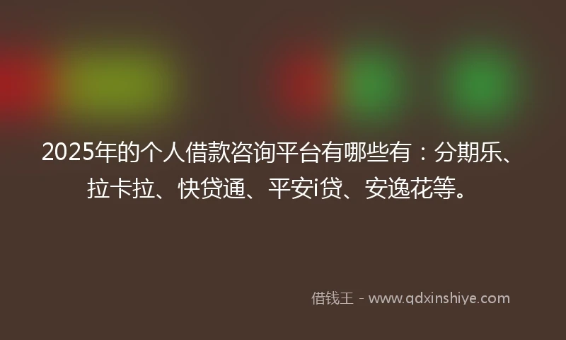 2025年的个人借款咨询平台有哪些有：分期乐、拉卡拉、快贷通、平安i贷、安逸花等。
