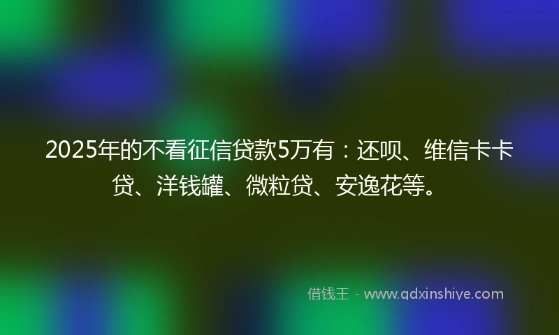 2025年的不看征信贷款5万有：还呗、维信卡卡贷、洋钱罐、微粒贷、安逸花等。