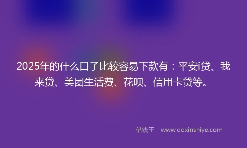 2025年的什么口子比较容易下款有：平安i贷、我来贷、美团生活费、花呗、信用卡贷等。