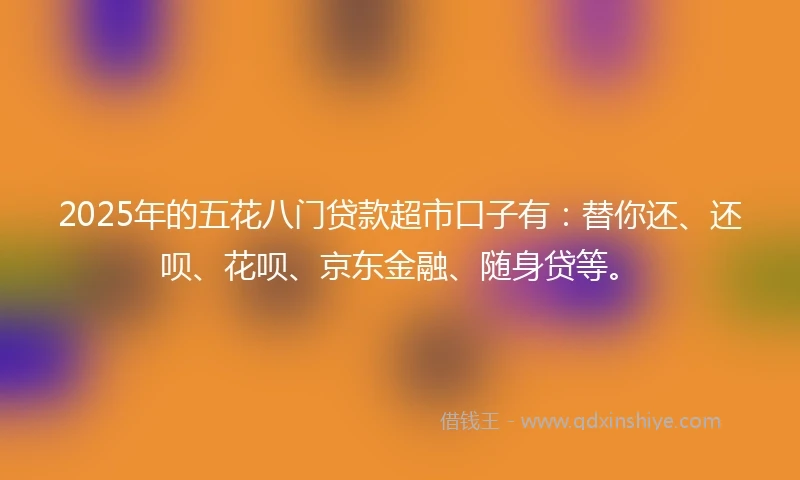 2025年的五花八门贷款超市口子有：替你还、还呗、花呗、京东金融、随身贷等。