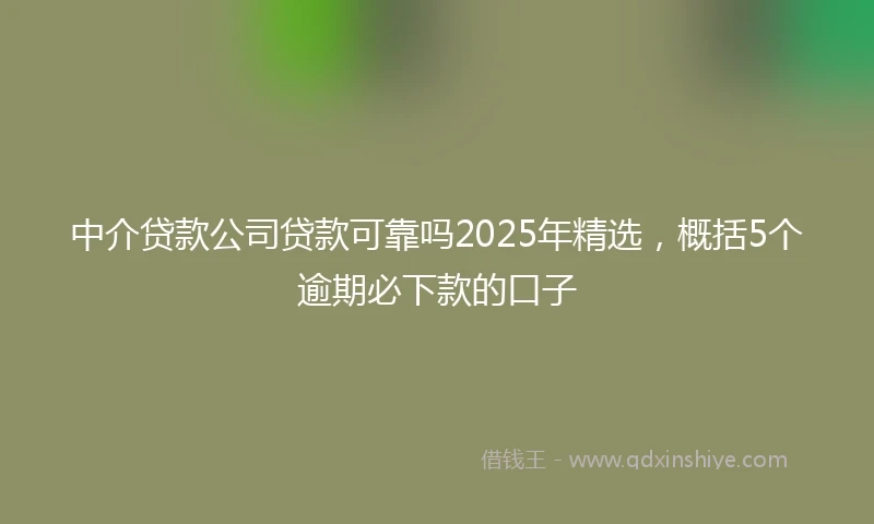 中介贷款公司贷款可靠吗2025年精选，概括5个逾期必下款的口子