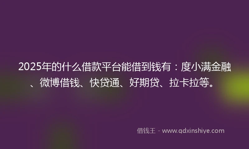 2025年的什么借款平台能借到钱有：度小满金融、微博借钱、快贷通、好期贷、拉卡拉等。