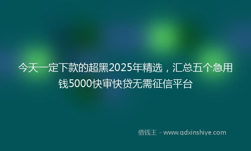 今天一定下款的超黑2025年精选，汇总五个急用钱5000快审快贷无需征信平台