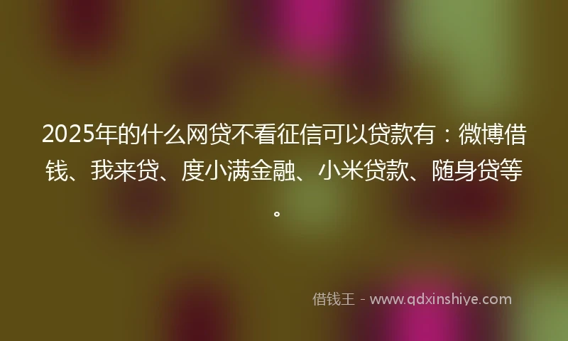 2025年的什么网贷不看征信可以贷款有：微博借钱、我来贷、度小满金融、小米贷款、随身贷等。