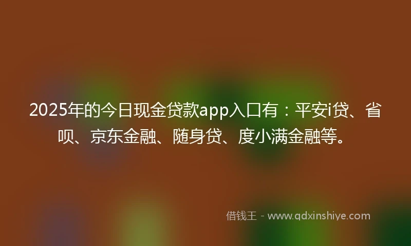 2025年的今日现金贷款app入口有：平安i贷、省呗、京东金融、随身贷、度小满金融等。