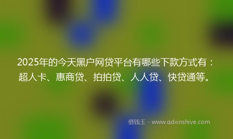 2025年的今天黑户网贷平台有哪些下款方式有：超人卡、惠商贷、拍拍贷、人人贷、快贷通等。