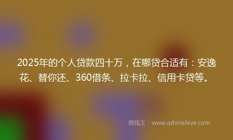 2025年的个人贷款四十万，在哪贷合适有：安逸花、替你还、360借条、拉卡拉、信用卡贷等。