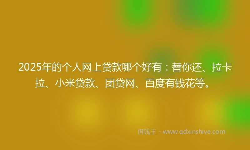 2025年的个人网上贷款哪个好有：替你还、拉卡拉、小米贷款、团贷网、百度有钱花等。