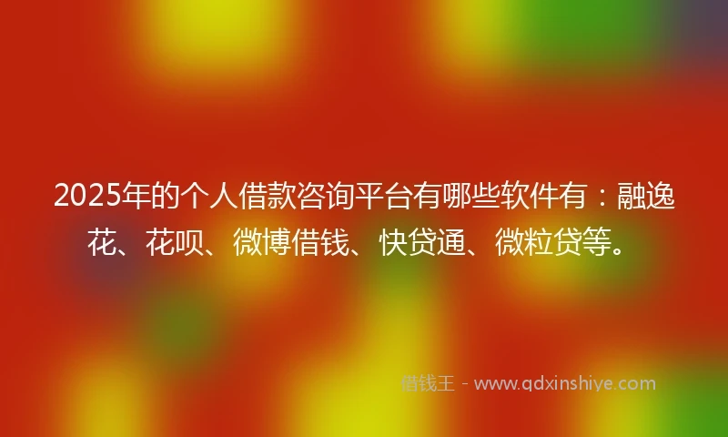 2025年的个人借款咨询平台有哪些软件有：融逸花、花呗、微博借钱、快贷通、微粒贷等。