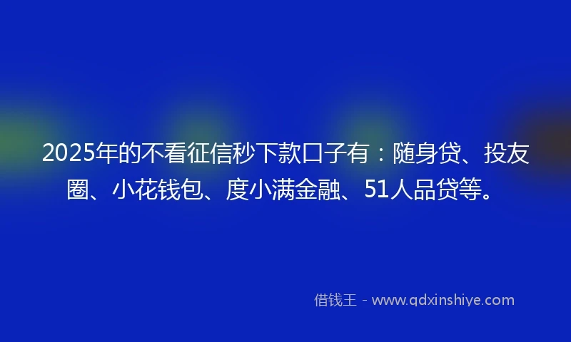 2025年的不看征信秒下款口子有：随身贷、投友圈、小花钱包、度小满金融、51人品贷等。