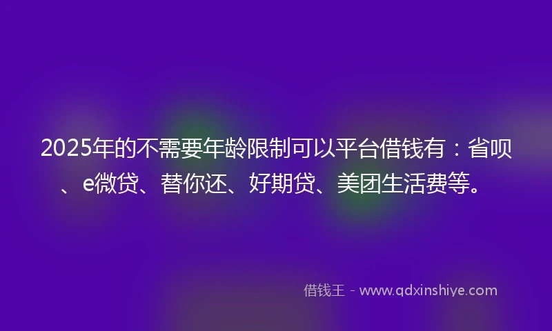 2025年的不需要年龄限制可以平台借钱有：省呗、e微贷、替你还、好期贷、美团生活费等。