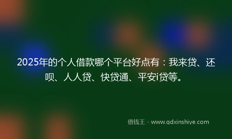 2025年的个人借款哪个平台好点有：我来贷、还呗、人人贷、快贷通、平安i贷等。
