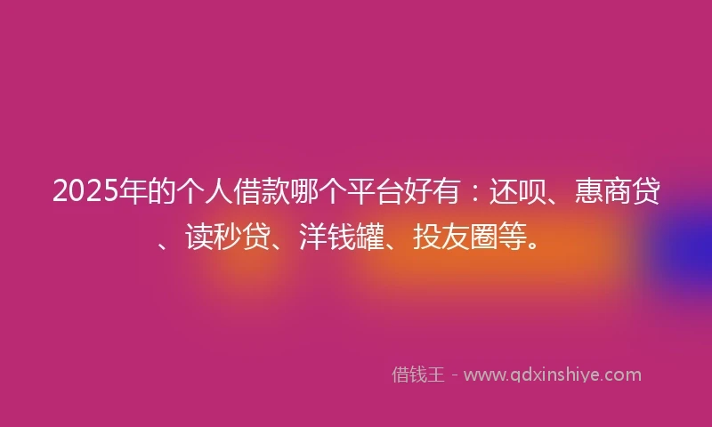 2025年的个人借款哪个平台好有：还呗、惠商贷、读秒贷、洋钱罐、投友圈等。