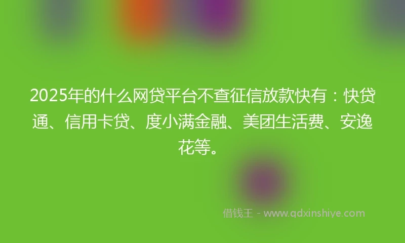 2025年的什么网贷平台不查征信放款快有：快贷通、信用卡贷、度小满金融、美团生活费、安逸花等。