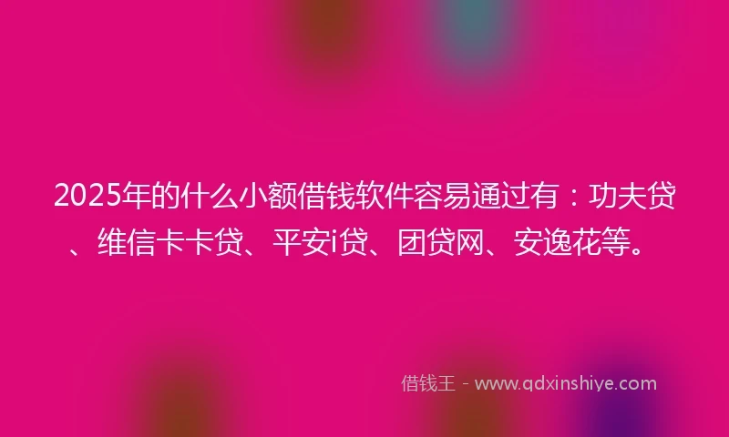 2025年的什么小额借钱软件容易通过有：功夫贷、维信卡卡贷、平安i贷、团贷网、安逸花等。