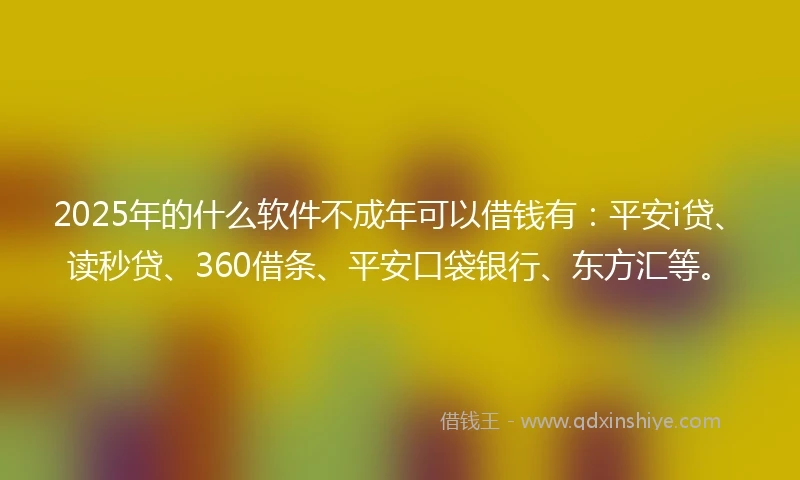 2025年的什么软件不成年可以借钱有：平安i贷、读秒贷、360借条、平安口袋银行、东方汇等。