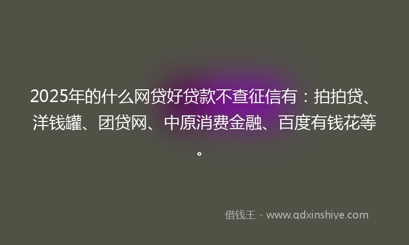 2025年的什么网贷好贷款不查征信有：拍拍贷、洋钱罐、团贷网、中原消费金融、百度有钱花等。
