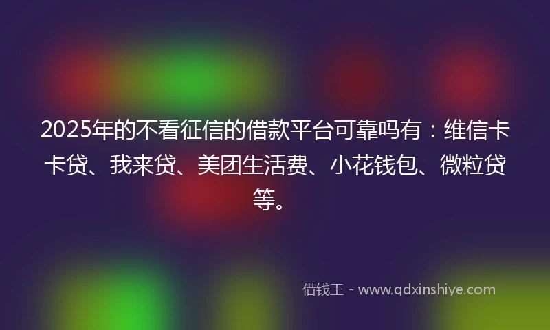2025年的不看征信的借款平台可靠吗有：维信卡卡贷、我来贷、美团生活费、小花钱包、微粒贷等。