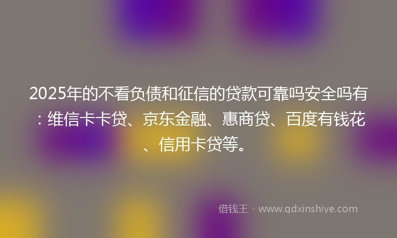 2025年的不看负债和征信的贷款可靠吗安全吗有：维信卡卡贷、京东金融、惠商贷、百度有钱花、信用卡贷等。