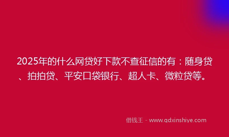 2025年的什么网贷好下款不查征信的有：随身贷、拍拍贷、平安口袋银行、超人卡、微粒贷等。