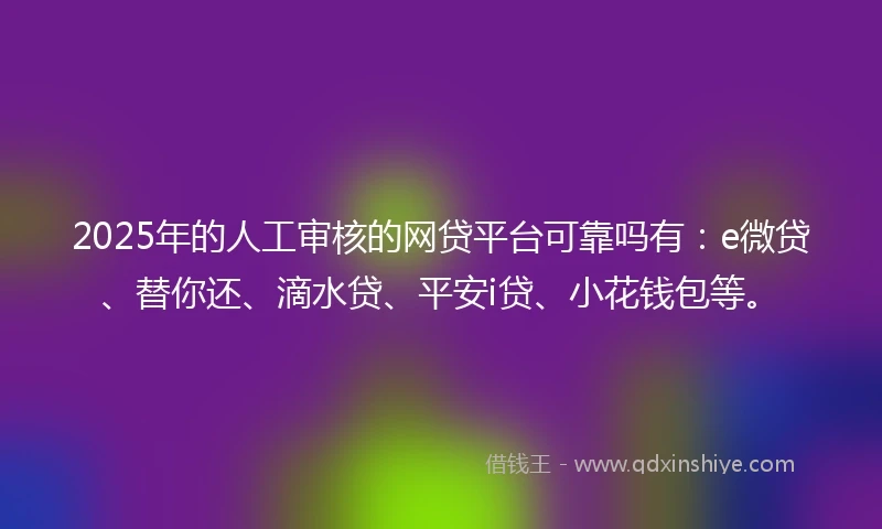 2025年的人工审核的网贷平台可靠吗有：e微贷、替你还、滴水贷、平安i贷、小花钱包等。