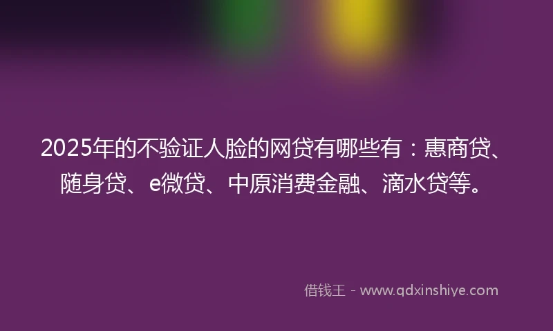 2025年的不验证人脸的网贷有哪些有：惠商贷、随身贷、e微贷、中原消费金融、滴水贷等。