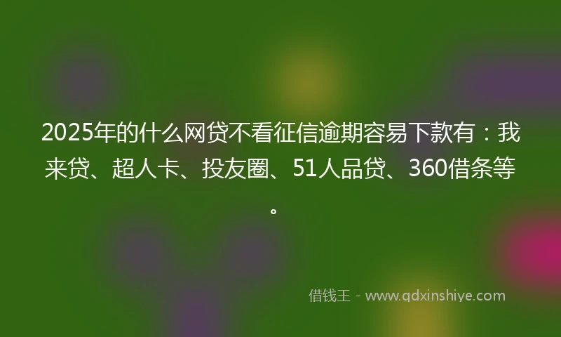 2025年的什么网贷不看征信逾期容易下款有：我来贷、超人卡、投友圈、51人品贷、360借条等。