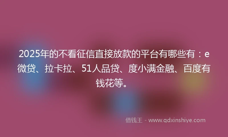2025年的不看征信直接放款的平台有哪些有：e微贷、拉卡拉、51人品贷、度小满金融、百度有钱花等。