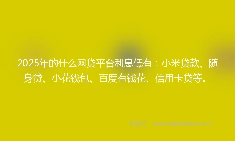 2025年的什么网贷平台利息低有：小米贷款、随身贷、小花钱包、百度有钱花、信用卡贷等。