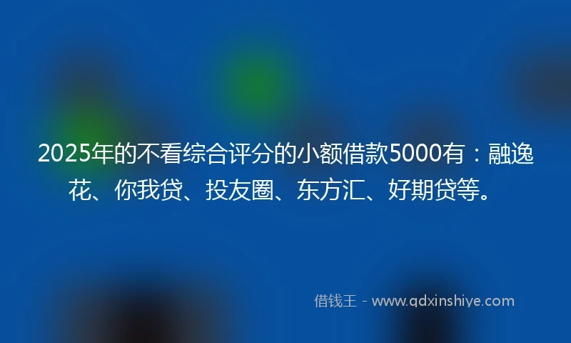 2025年的不看综合评分的小额借款5000有：融逸花、你我贷、投友圈、东方汇、好期贷等。