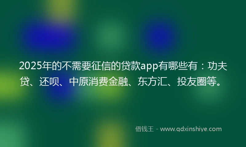 2025年的不需要征信的贷款app有哪些有：功夫贷、还呗、中原消费金融、东方汇、投友圈等。