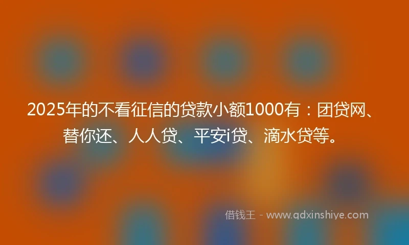 2025年的不看征信的贷款小额1000有：团贷网、替你还、人人贷、平安i贷、滴水贷等。
