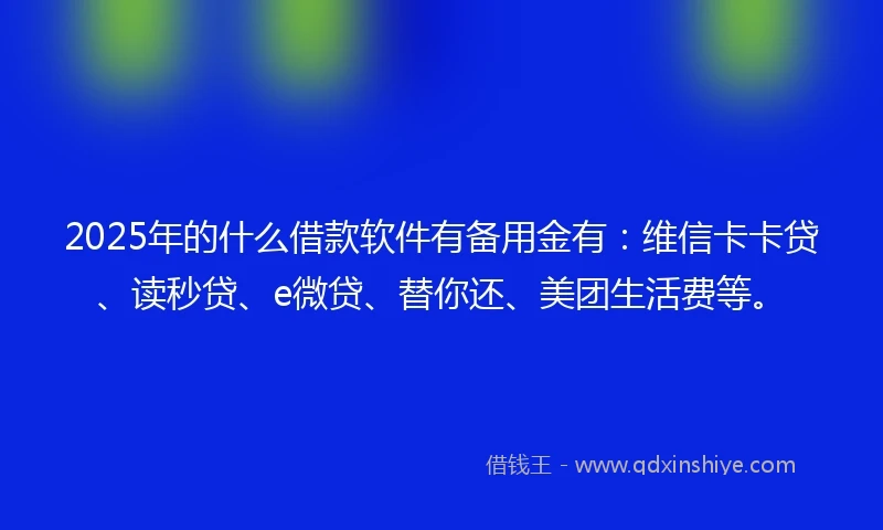 2025年的什么借款软件有备用金有：维信卡卡贷、读秒贷、e微贷、替你还、美团生活费等。